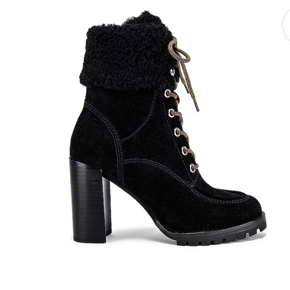 Nina boots by PAIGE black with real shearling lining lace up boots 3.5” heel - Picture 2 of 4